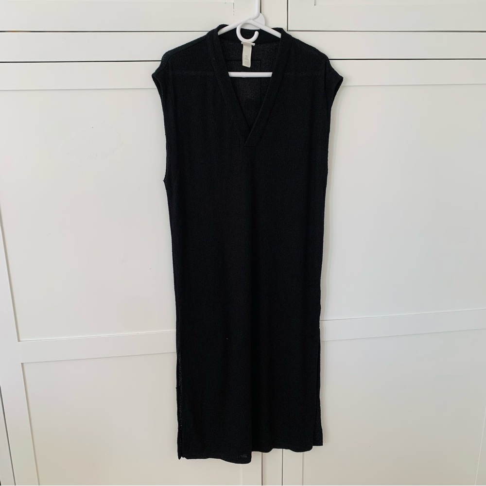 H&M Black Sheer Knit V Neck Coverup Dress Size Small